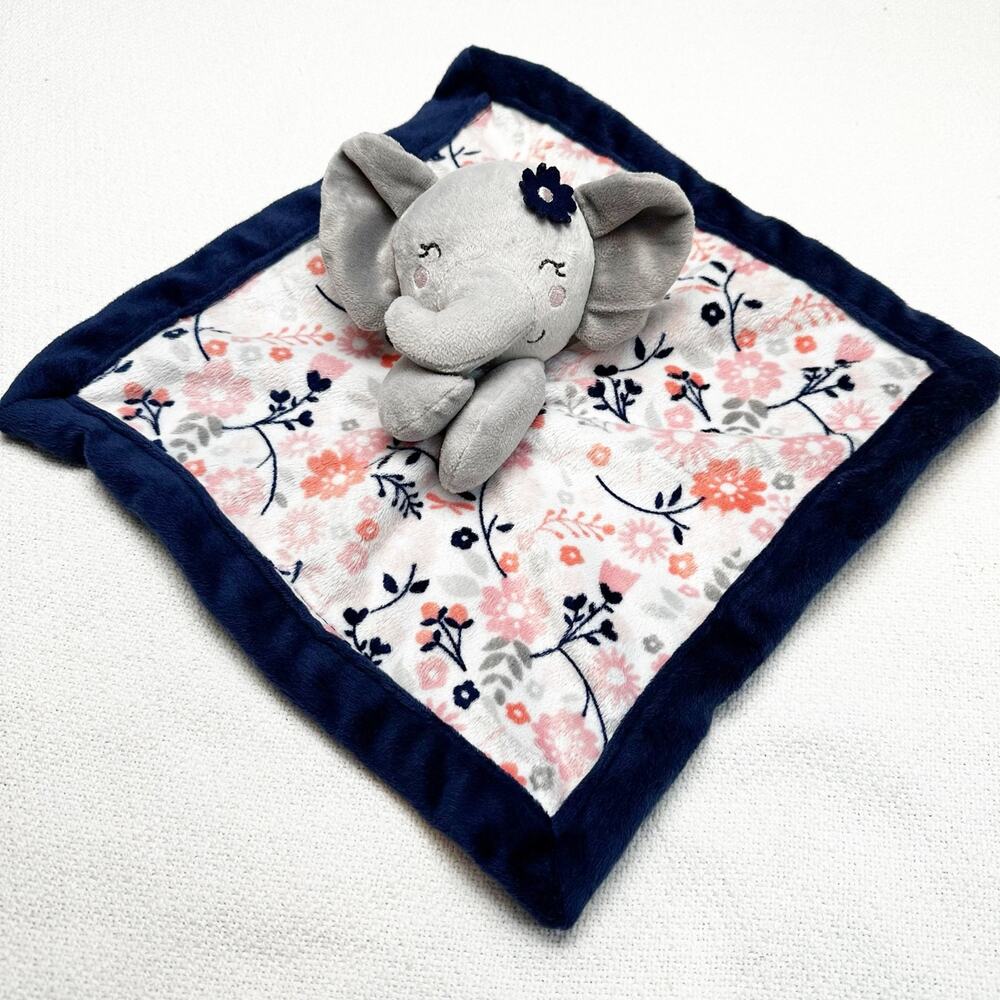 Lullaby Lane Elephant Plush Lovey Rattle Security Blanket Gray Pink Blue